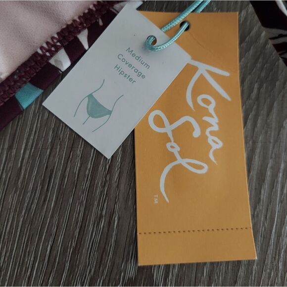 Kona Sol Medium Coverage Hipster Burgundy Floral Bikini Bottoms X-Large - Picture 2 of 5